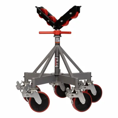 JET Roller Head Pipe Stand: V Head, 2,500 lb Max Load Capacity, Rigid Leg, 46 in Max Ht - Roller V-Head Pipe Stands
