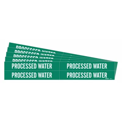 BRADY Pipe Marker: Process Water, Green, White, Fits 3/4 to 2 3/8 in Pipe O.D. - Process Water Adhesive Pipe Markers