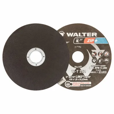 WALTER SURFACE TECHNOLOGIES Abrasive Cut-Off Wheel: Type 1, 5" x 1/16" x 7/8" - General Purpose Cut-Off Wheels for Carbon & Stainless Steel