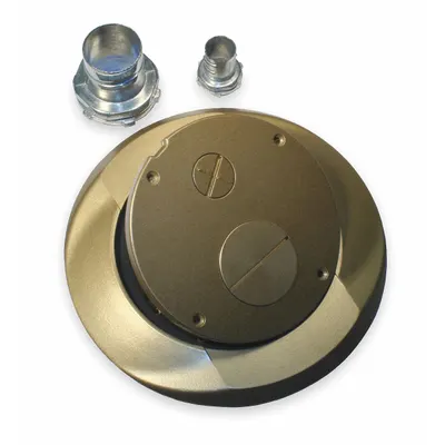 HUBBELL WIRING DEVICE-KELLEMS Floor Subplate: Round, Gold, Brass, Smooth - Brass Electrical Floor Box Covers