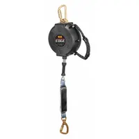 Mounted self-retracting lifeline with a 30 ft steel lifeline, steel carabiner anchorage connector, and harness steel snap hook. Rated ANSI Class B (2014) and Class 2 (2021) for fall arrest. Suitable for overhead or foot-level anchoring in general industrial and construction applications