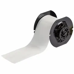 This continuous label roll measures 3 inches by 100 feet and is made of clear gloss polyester for indoor use. It is compatible with the Brady i5300 printer series. Typical applications include asset tracking, cable marking, and equipment labeling in industrial environments.
