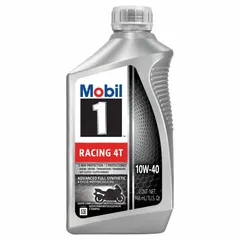 MOBIL Mobil 1 Racing is a fully synthetic, biodegradable gasoline engine oil with SAE 10W-40 grade. Formulated for high-performance motorcycle engines, it provides wear protection and thermal stability under extreme operating conditions. Suitable for racing and demanding street applications.