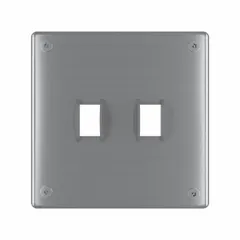 This LEGRAND wall plate is a tamper-resistant, 2-gang toggle configuration made of stainless steel with a silver finish. It includes Torx security screws for installation. The jumbo size provides extra coverage for larger switch openings. Suitable for commercial and industrial environments where durability and security are required.