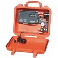This CO monitor calibration kit is used to verify and calibrate carbon monoxide monitors in supplied-air respirator systems. It operates on AC power or battery, with a maximum pressure of 125 psi and 3/16 in Colder Plug fittings. The kit includes filters and supports up to 8 users.