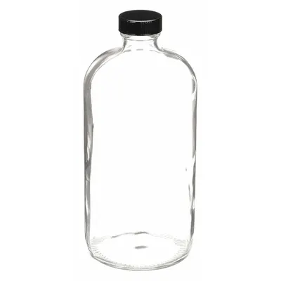 KIMBLE Storage Bottle: 1 L, Colorless, 33-400 mm, Phenolic, 12, Pulp/Vinyl - Clear Narrow Mouth Round Glass Lab Bottles