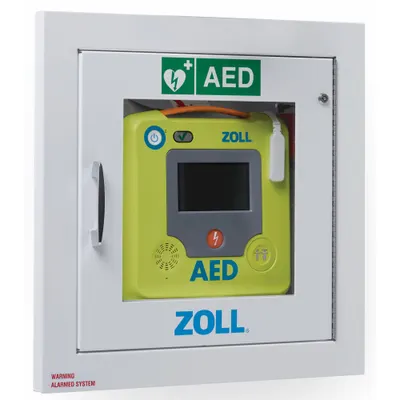 ZOLL Wall Cabinet: Wall Cabinet, Alarm Included, Stainless Steel, White, 14 in Overall Ht - Alarmed Wall Mounted Storage Cabinets for AEDs