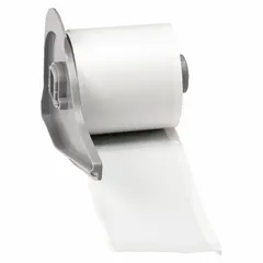 Polyester precut label roll measuring 4 inches by 1 29/32 inches with permanent adhesive. Designed for use with M710 printer series. Suitable for industrial labeling applications such as asset tags, cable markers, and safety signs.
