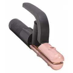 This clamp-style electrode holder is rated for medium-duty welding applications. It features a copper alloy jaw for secure electrode gripping and a ball point screw cable connection for 2/0 AWG cable. Suitable for manual arc welding tasks in fabrication, repair, and maintenance.