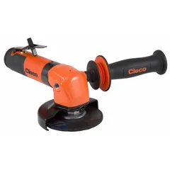 This CLECO air-powered angle grinder is a heavy-duty standard-reach tool with a 4-inch wheel diameter, 1.7 hp motor, and 13,500 RPM max speed. It is suited for metal fabrication, weld grinding, and surface preparation in industrial maintenance and manufacturing environments.