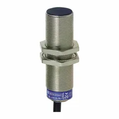 Shielded cylindrical inductive proximity sensor with non-terminated cable and NPN output. Operates on 12-48V DC supply. Used for non-contact detection of metal objects in industrial automation and control systems.