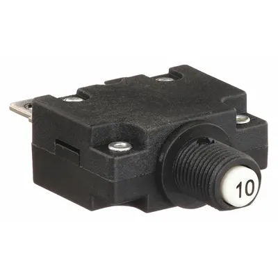 CARLING TECHNOLOGIES Panel Mount Circuit Breaker: 10 A Amps, 125/250V AC, 32V DC, 3/8 in Collar - Push Button Style, Front Panel-Mount Miniature Circuit Breakers
