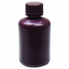 HDPE Narrow Mouth Round Lab Bottle, 4 fl oz (125 mL), Amber, 24-415 mm Screw Closure, Unlined