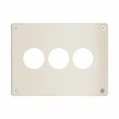 This tamper-resistant wall plate is designed for a single circular opening in a 3-gang jumbo configuration. Constructed from steel with an ivory finish, it includes Torx security screws to deter unauthorized access. Suitable for covering wiring devices in commercial or industrial environments.