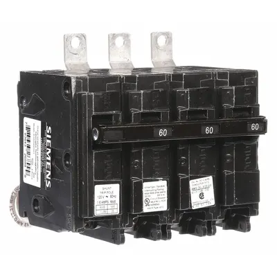 SIEMENS B360H00S01 BL Series 60A 3-Pole Shunt Trip Miniature Circuit Breaker - B Series, Bolt-On Siemens Miniature Circuit Breakers