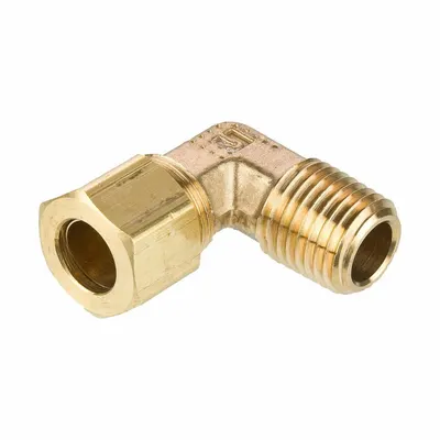 PARKER Compression Fitting Elbow: 1/4 in OD x 1/8 in Pipe Fitting Size, Compression x MNPT - Standard Sleeve Brass Compression Fittings