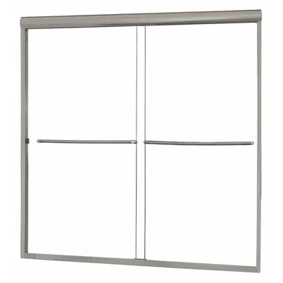 FOREMOST Tub Door: Frameless, 60 in Overall Ht, Clear Tempered Glass - Double Sliding Bathtub Doors