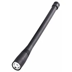 VHF whip antenna compatible with ICOM A16 and A25 portable radios. Operates from 118 MHz to 137 MHz for aviation band communication. Overall length 8 inches, black finish.