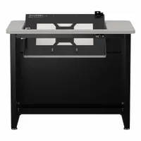 This VERSADESK computer desk features a Gray Matrix metal desktop and a black steel frame, with an overall width of 36 inches and height of 29 inches. It includes a modesty panel for a clean appearance and is supplied as a kit. Suitable for office or home workstation setups