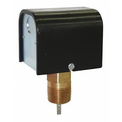 This insertion-style flow switch detects liquid flow or no-flow conditions in piping systems. It features a stainless steel body with a 1-inch NPT connection and an SPDT contact rated at 3.7 A at 240V AC full load. Suitable for use in HVAC, boiler, and industrial process lines to protect equipment from insufficient flow.