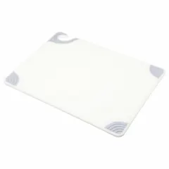 This white co-polymer cutting board measures 15 inches in width and 20 inches in length. NSF certified for sanitation compliance, it is suitable for food preparation in commercial kitchens and food service environments.