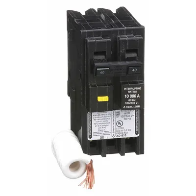 SQUARE D Miniature Circuit Breaker: 40 A, 120/240V AC, Single Phase, 10kA at 120/240V AC - HOM Series, Plug-In Square D Miniature Circuit Breakers