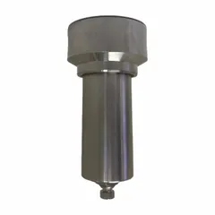 Particulate filter for corrosive and ultra-pure gases in compressed air or gas streams. Features a 316L stainless steel body, nitrile seal, and 1/2 in NPT female inlet with manual drain operation. Removes solid contaminants to protect downstream equipment in harsh environments.