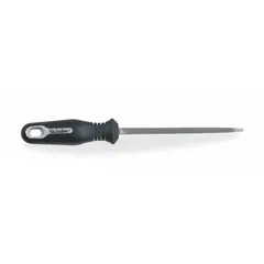 This tapered single-cut rectangular file features a bastard cut and natural finish. With an 8-inch length without tang, 3/4-inch width, and 17/64-inch thickness, it is suited for general-purpose stock removal, shaping, and deburring on metal workpieces.