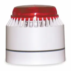 Wall-mount horn alarm with xenon strobe light. Operates on 18 to 28V DC. Beacon operates jointly with any tone selected. Overall length 3 1/2 in, width 3 19/32 in. Suitable for audible and visual signaling in industrial and safety systems.