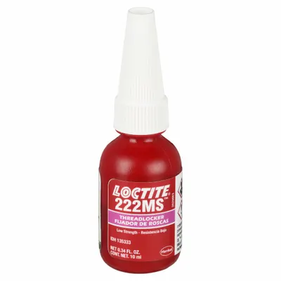 LOCTITE Low-Strength Threadlocker: 222MS, Purple, Meets Mil Spec, 0.34 fl oz, Bottle - Low-Strength Threadlockers (Purple)
