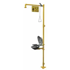 This floor-mount emergency station combines a shower and eyewash in one unit. It features a covered stainless steel bowl and galvanized steel pipe, suitable for industrial facilities, laboratories, and chemical plants where immediate decontamination is required.