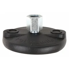 Nylon base leveling mount with 5/8"-11 thread size, 7/8 in hex, and 4 in base diameter. Supports 6,000 lb load capacity. Includes mounting holes. Used for stabilizing and reducing vibration in industrial machinery, conveyors, and heavy equipment.