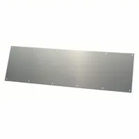 This TRIMCO kick plate is made of stainless steel and measures 8 inches in height. It is designed to protect door surfaces from scuffs, scratches, and impacts in high-traffic commercial or industrial environments such as warehouses, factories, and office buildings