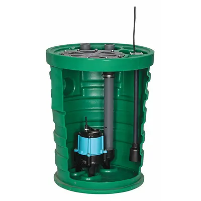 LITTLE GIANT Sewage Ejector System: 41 gal, 1/2 hp, 120V AC, 95 gpm Flow Rate @ 10' of Head - Simplex Sewage Ejector Pump Systems