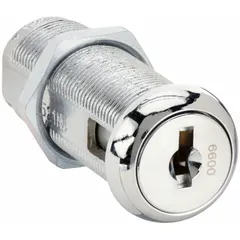 This keyed cam lock is made of zinc die-cast with a chrome-plated finish. It features a keyed-alike design, allowing multiple locks to be operated with a single key. The straight cam length is 1 1/2 inches. Typical applications include securing cabinets, panels, and enclosures in industrial and commercial settings.