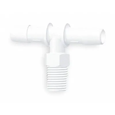 ELDON JAMES Barbed Tee: 1/4 in Pipe x 3/8 in ID x 3/8 in ID size, MNPT x Barbed x Barbed - Standard Polypropylene Barbed Tube Fittings