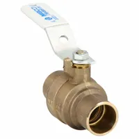 This NIBCO bronze ball valve is a straight, full-port design with sweat x sweat connections for copper tubing. It features a lever handle for manual two-way on/off flow control. Suitable for plumbing, HVAC, and industrial piping systems