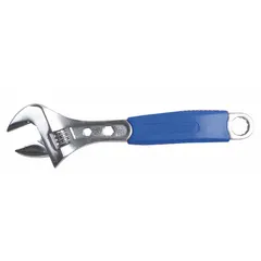 This general-purpose adjustable wrench is constructed from alloy steel with a chrome finish. It has an overall length of 6 5/16 inches and a jaw capacity of 15/16 inches. The adjustable jaw allows for tightening or loosening nuts, bolts, and fittings of various sizes. Suitable for maintenance, plumbing, and mechanical tasks.