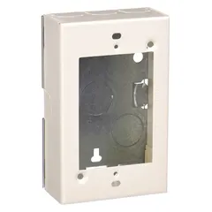 This steel device box is designed for use with single-channel raceways in the 500 and 700 series. It features a removable cover for access to wiring and is finished in ivory. The shallow 1-gang configuration accommodates standard electrical devices.