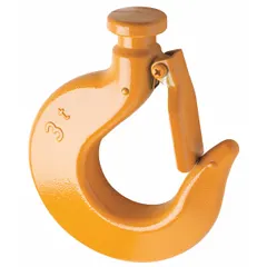 Replacement bottom hook assembly for HARRINGTON SHB series manual chain hoists. Includes safety latch to prevent accidental load disconnection. Compatible with hoists rated for 6,000 lb capacity. Used for lifting and positioning loads in industrial material handling applications.