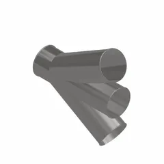 This stainless steel branch fitting is designed for 8-inch duct diameter systems. With a 30° angle and 25-inch overall length, it is used to split or redirect airflow in ventilation and material handling applications.