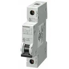 This 1-pole miniature circuit breaker features a C-curve trip characteristic and is UL489 listed for DIN rail mounting. Rated at 1A with 240V AC and 60V DC voltage ratings, it provides overcurrent protection for branch circuits in industrial control panels, lighting, and motor control applications. The screw clamp terminals ensure secure wiring connections.