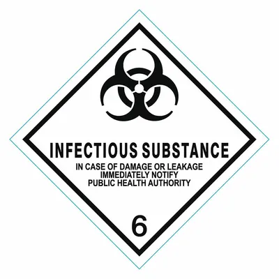OEM APPROVED VENDOR DOT Container Label: Infectious Substance in Case of Damage - Class 6: Toxic, Poison Inhalation & Infectious Substances