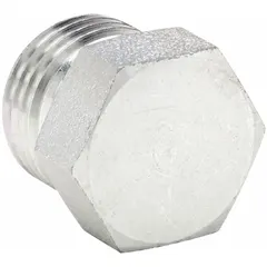 Steel hydraulic hose plug with 1/2 in fitting size and 13/16"-16 thread. Rated for 9,200 psi maximum working pressure at 70°F with O-Ring Face Seal (ORFS) connection. Used to seal open ports in hydraulic systems, preventing fluid leakage and contamination in industrial and mobile equipment.