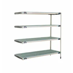 This shelving unit features a 304 stainless steel frame and shelves with antimicrobial resistance properties. It includes 4 shelves, with an overall height of 62 inches. Suitable for environments where hygiene and corrosion resistance are required, such as cleanrooms, healthcare, food processing, and laboratories.