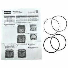 This seal kit is a replacement part for hydraulic filtration systems. It contains the necessary seals to prevent fluid leaks and maintain system pressure. Suitable for use in industrial machinery and mobile equipment.