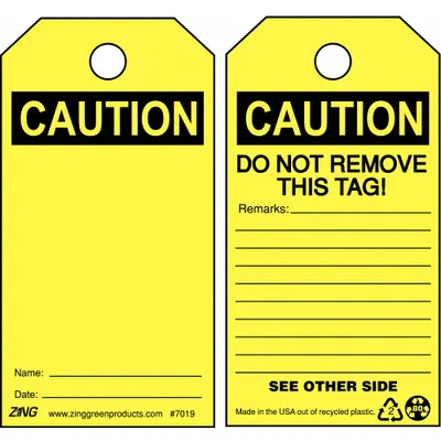 ZING Caution Pre-Printed Header Tags, Yellow, Single Part, 10-Pack