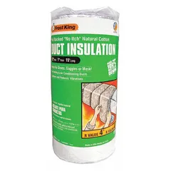 Foil-jacketed cotton duct wrap with R-Value of 4. Measures 12 inches wide, 15 feet long, and 1 inch thick. Used for thermal insulation of HVAC ductwork to reduce heat loss or gain and control condensation.