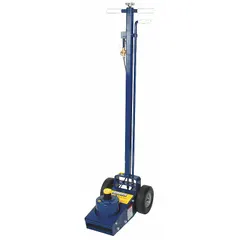 This truck axle jack from HEIN-WERNER has a 25-ton load capacity and a steel body. It is operated by a manual handle with air/hydraulic actuation, providing a minimum lift of 8 1/4 inches. Suitable for lifting heavy truck axles during maintenance and repair in commercial vehicle shops and fleet maintenance facilities.