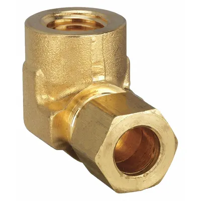 PARKER Compression Fitting Elbow: 3/8 in OD x 1/4 in Pipe Fitting Size, Compression x FNPTF - Standard Sleeve Brass Compression Fittings